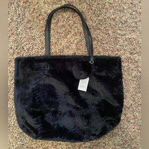 Time and Tru Black Faux Fur Tote Bag with Bonus Mini Bag/Wallet NWT